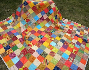 Patchwork Quilt--Queen Size--93 X 93--Warm Earthtone colors--with two matching pillow shams