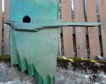 Barn board bird house with heavy patina
