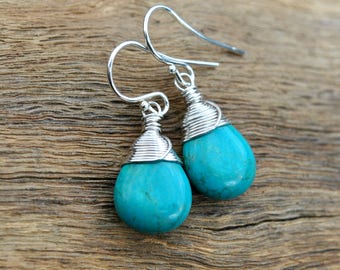 Turquoise Earrings, Sterling Silver, Oxidized, Real Turquoise, Genuine Turquoise Jewelry, Dangle Earrings, Drop Earrings, Gift For Women
