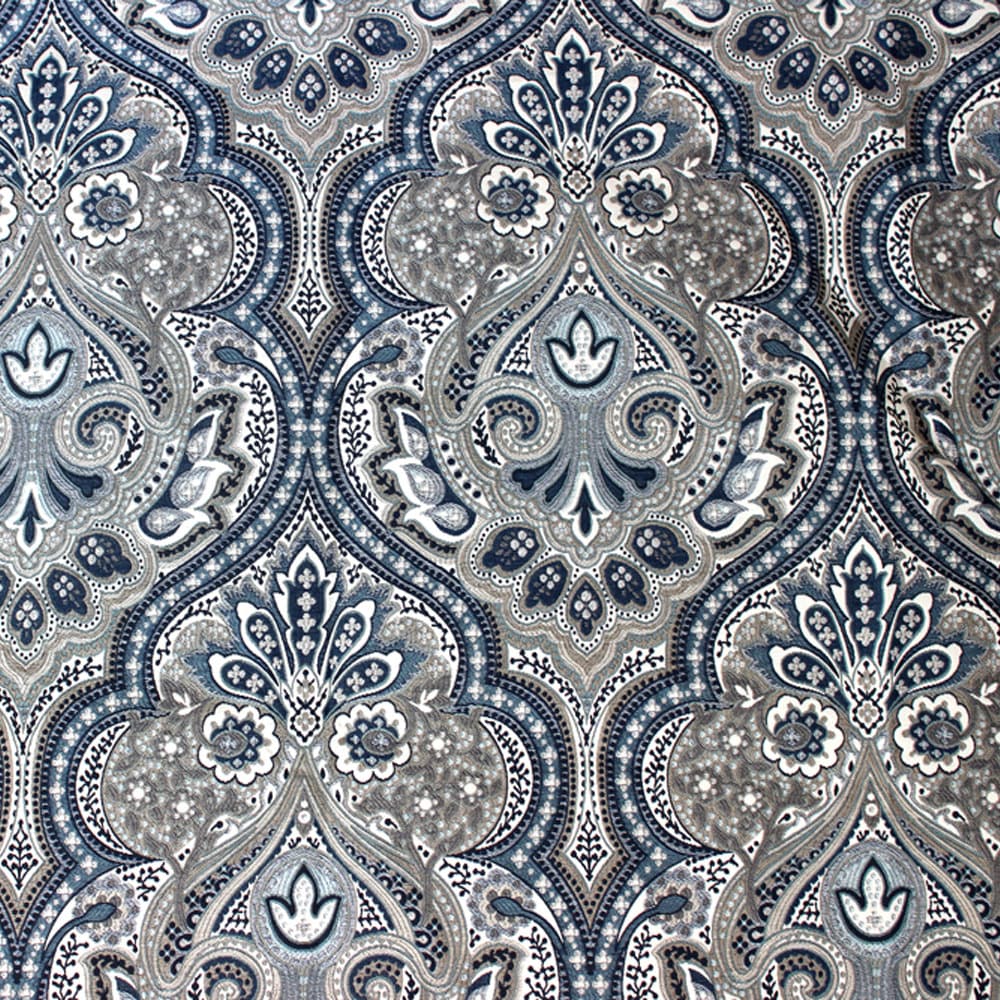 Turkish Blue Design Poly Jacquard Weave Fabric By The Yard