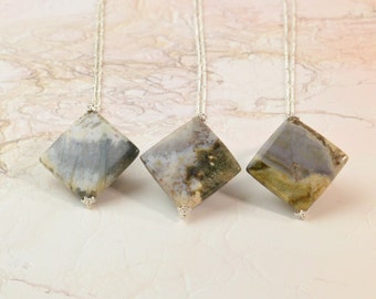 Ocean Jasper Necklace, Ocean Jasper Pendant, Ocean Jasper Jewelry, Gemstone Necklace, Long Necklace, Stone Necklace, Silver Satellite Chain