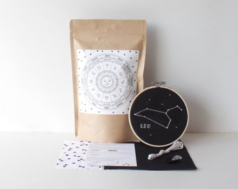 Leo Embroidery Pack With Easy to Follow Instructions & Supplies Stylish Embroidery Astrology Craft Zodiac Set Handcrafted Gift Star Sign