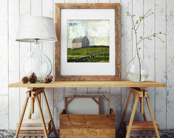 Barn Print: Mixed Media Photography, Farm Barn Art, Block Island Art, Rhode lsland Print, 8"x8" (203mm) or 12"x12" (304mm) "Coastal Barn"