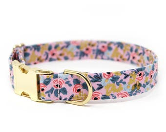 Floral Dog Collar, Les Fleurs Rosa Flora Menagerie Rosa Metallic Violet