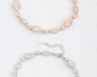 Bridal Bracelet, Wedding Bracelet, Rose Gold Bridal Bracelet, Crystal Marquise and Teardrop Bracelet, Wedding Bridal Jewelry, VICTORIA