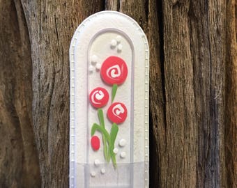 Crystal Glass Nail File - Handpainted Rose Bouquet on Czech Crystal Glass