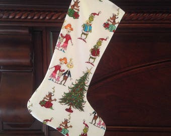 Dr. Seuss Christmas Stocking, Cotton Christmas Stocking, Whoville, How The Grinch Stole Christmas, Grinch, Cindy Lou Who, Sam I Am, Santa