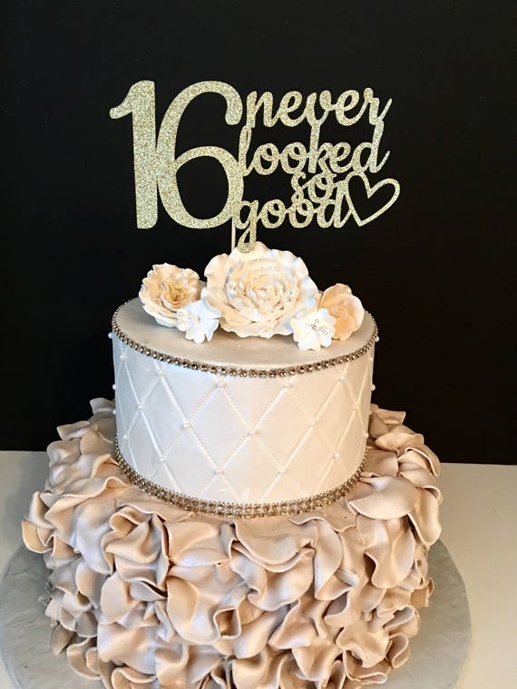 ANY NUMBER Gold Glitter 16th Birthday Cake Topper 16 Never