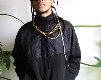 90s Streetwear Black Windbreaker Pullover