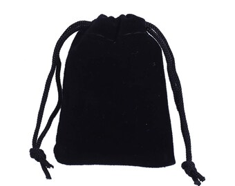 10 Velvet Gift Bags, BLACK, drawstring, usable space 7x2cm, 2-7/8" x 2", bag0098