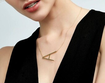Sideways Initial Necklace Large Initial Necklace Oversized Initial Personalized Necklace bridesmaid personalized jewelry gift-for-bridesmaid