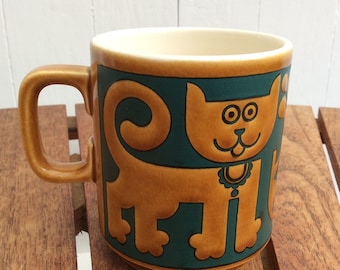 Hornsea Pottery RARE "Cats and Piranhas" Mug John Clappison 1970s retro