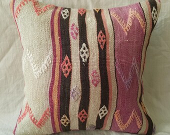 Kilim Pillow, 18"×18"inches, Decorative Kilim Pillow, Cushion Cover, Throw, Ethnic, Authentic, Aztec, Anatolian, Bohemian, Moroccan, Boho