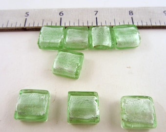 Silver Foil Beads 15x15 sq mm 8 beads light green