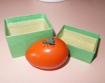 Vintage Celluloid Egg & Fly Retractable Tape Measure-Cloth Sewing Tape Measure in Original Box-Fly on Egg Tape Measure