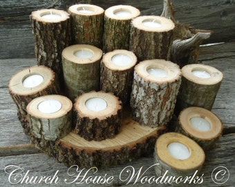 12 Rustic Candle Holders, Tree Branch Candle Holders, Rustic Wedding Centerpieces, Wood Candle Centerpieces