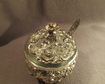 Vintage Silver Plated Ornate Floral Condiment Jelly Jar HF-0918 Harrison Fisher