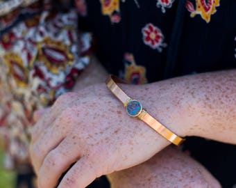 Gemstone Cuff Bracelet, Bohemian Cuff Bracelet, Druzy Stone Bracelet, Rainbow Bangle Bracelet, Copper Metal Bracelet, Druzy Gold Bracelet