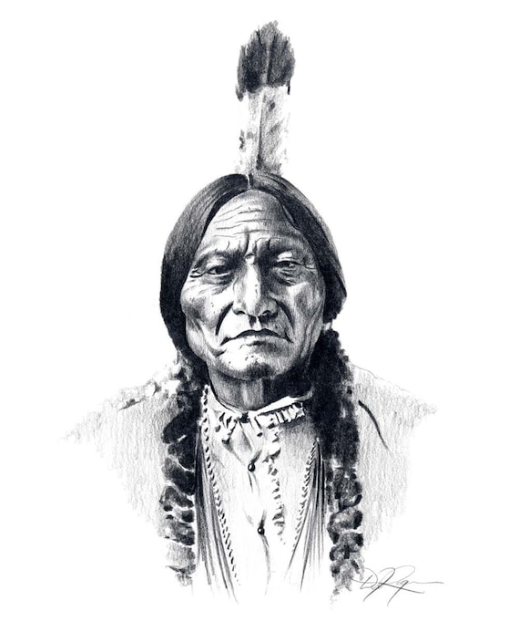 Chief SITTING BULL Pencil Drawing American Indian Art Print