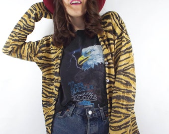 Vintage 90s Sparkly Tiger Print Cardigan