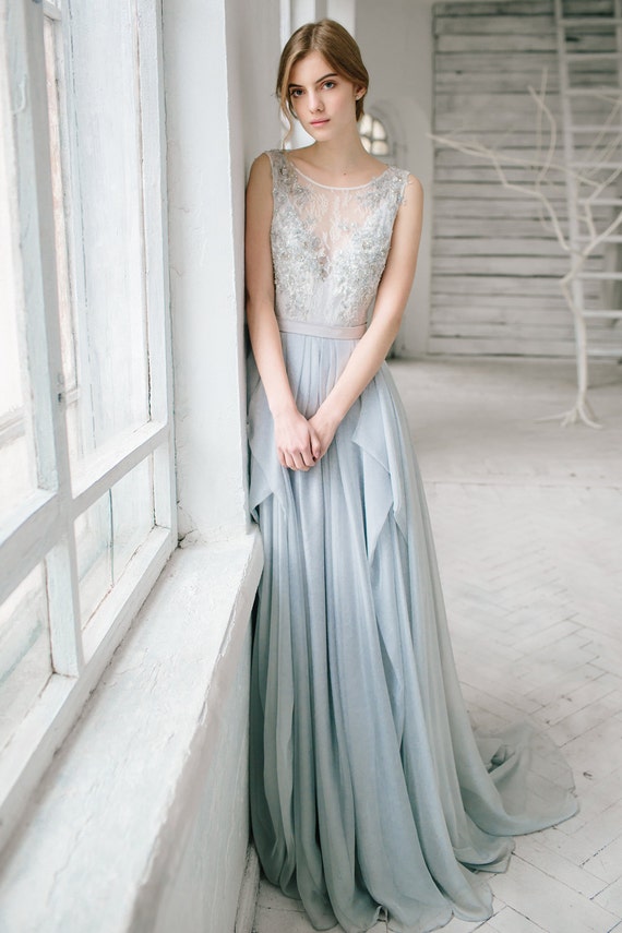 pale grey wedding dress