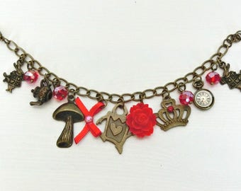 Alice in wonderland charms bacelet, Queen of hearts bracelet, White rabbit bracelet, Alice in wonderland jewelry, Gift for her