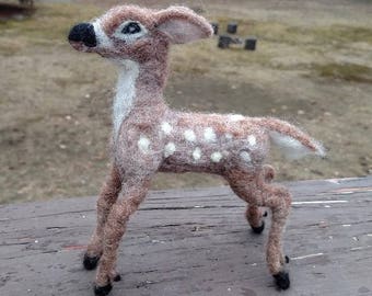 OOAK felted deer, felted fawn, felted whitetail 100% natural wool