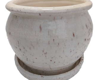 Speckle Planter with Attached Saucer - Cream - 6" x 5 1/2"