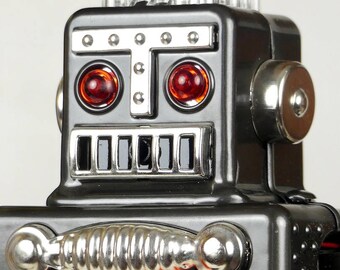 Robot Smoking Space Man noir et rouge - Réplique de collection jouet vintage / Robot Black and Red - Vintage Toy Collection Replica