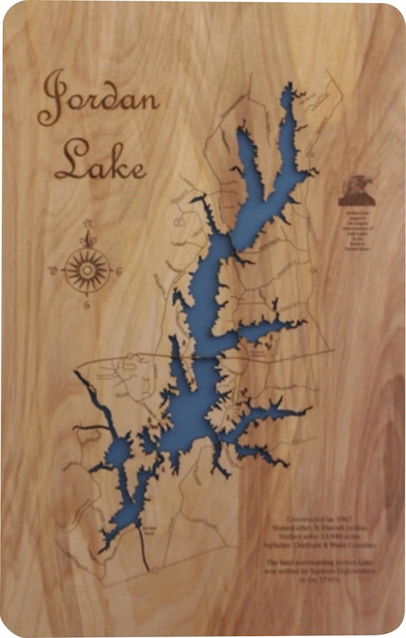 Items similar to Wood Laser Cut Map of Jordan Lake, NC Topographical