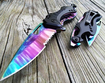 1 Mtech USA Rainbow TITANIUM Blade Folding Tactical Can Opener Pocket Knife Daddy, Dad best man,Knife NEWGifts Man 705