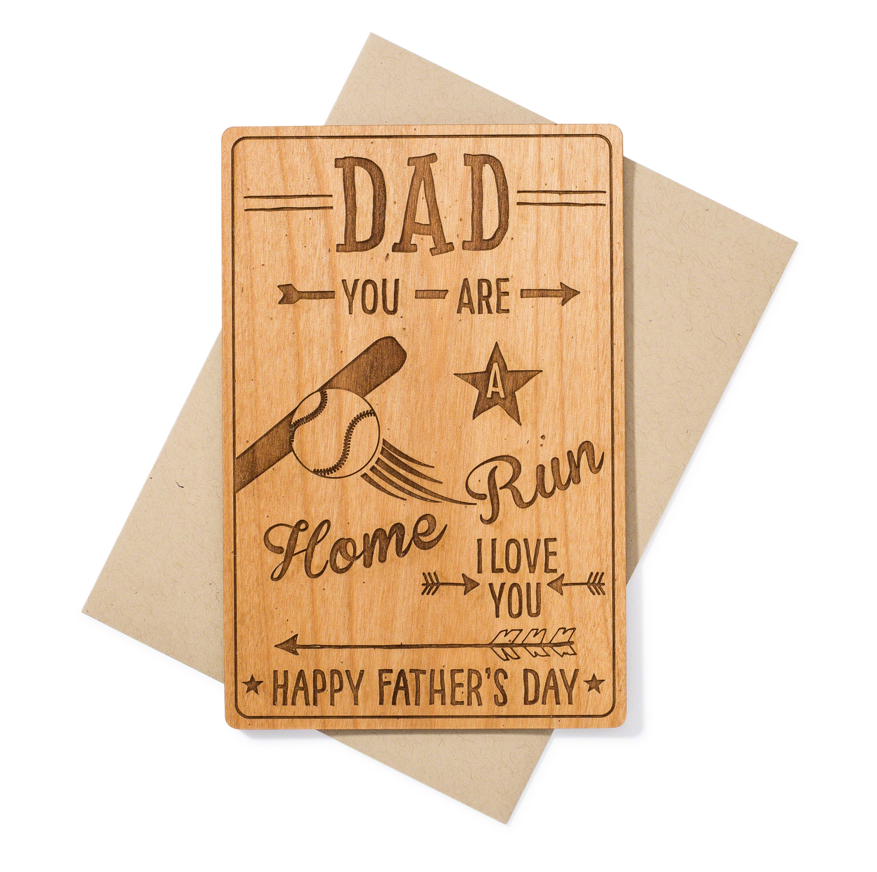 Baseball Dad Father's Day Card. Unique Gift for Dad Wood