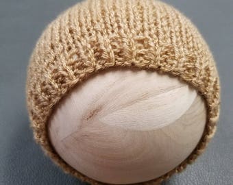 Newborn bonnet - knit bonnet - newborn photo prop - tan bonnet - neutral bonnet