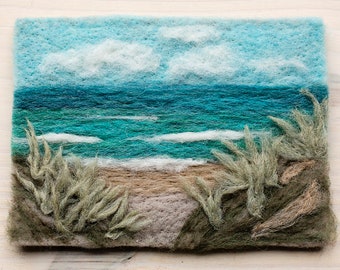 Ocean View Needle Felting Kit by Felted Sky Studio - Feltscape Wool Landscape Painting Gift DIY beach art scene