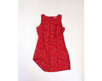 Vintage 90s Floral Dress / 1990s Mini Dress / Babydoll Grunge Floral Mini Dress / 1990s Revival Dress / Red Flower Print Sundress / Medium