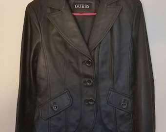 VTG 90s Black Leather Blazer Jacket Black sz M