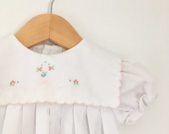 Vintage Carters white dress with light pink details and matching bloomers