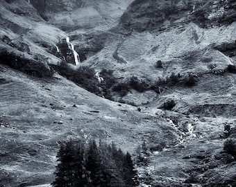 Glen Coe - Black and White, Scotland, UK, Landscape, Nature, Hills, Scottish Scenery, Noir, Fine Art Photography