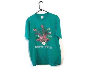 Vintage New Orleans Shirt size L French Quarter Mardi Gras teal