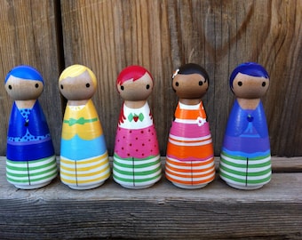Strawberry Shortcake Pegbuddies set of 5- hand painted wood peg people peg doll, Birthday Cake Topper