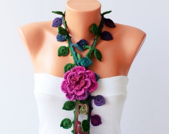 Crochet necklace scarf , crochet lariat scarf ,crochet jewelry scarf,gift