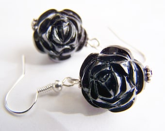 FREE Shipping WAI - Carved Black Roses - Ornate lightweight Earrings - beautiful gift - love - affordable gifts - beach - winter sale spring