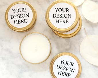 YOUR DESIGN HERE Wedding Favors, Gold Tin Custom Personalized Candles, Candle Wedding Favors, Mini Soy Candles, Shower, Party Favors