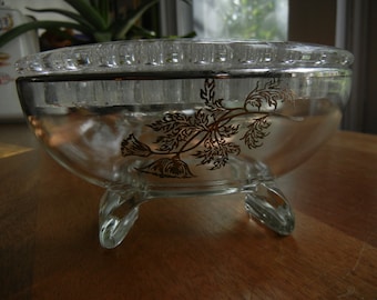 Viking Oval Footed Flower Bowl with Frog ~ Candlestick Holder ~ Silver Overlay ~ New Martinsville