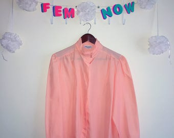 Vintage 1970s Blouse, Rhapsody – Peach Button Up Long Sleeve Shirt