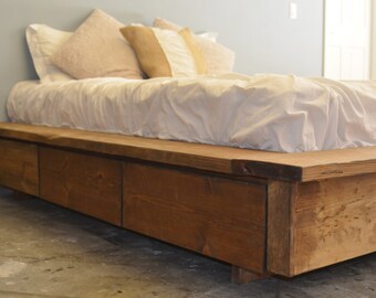 Wood Platform Bed with Headboard and Bookshelf-Los Olivos