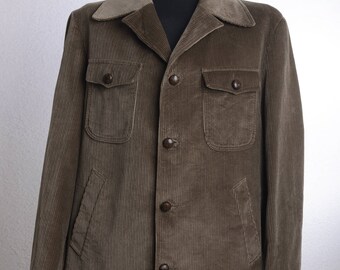 True Vintage 70s Corduroy Leisure Suit-Jacket with wide lapel and patched chest pockets