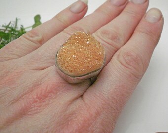 Coctail Ring,Orange Druzy Ring,Crystal Druzy ring,Sterling Silver Druzy Ring,Orange silver Ring,Druzy jewelry,silver ring,beauty gift