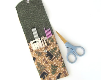 Needle Case, DPN or Crochet Hooks Case, Knitting Needles Organizer, Pencil case, Artist Supplies Storage Case - Black Bears