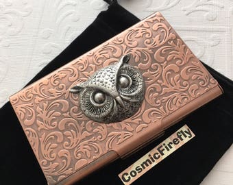Owl Business Card Case Victorian Owl Silver Plated Slim Fancy